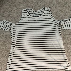 Black and white striped top with open shoulders